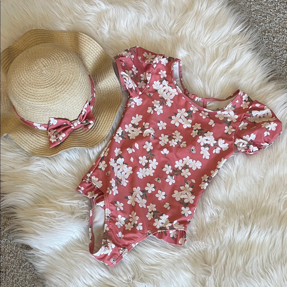 Floral One Piece with Matching Hat